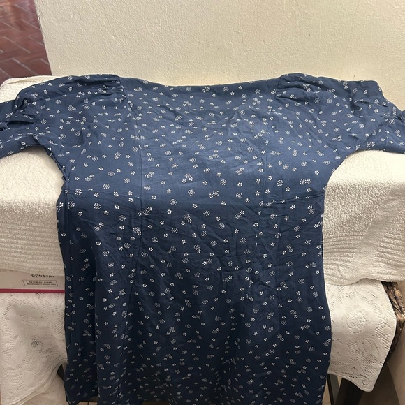 Madewell Blue Buttoned Tie Front Puff Sleeve Sundress - Picture 4 of 6